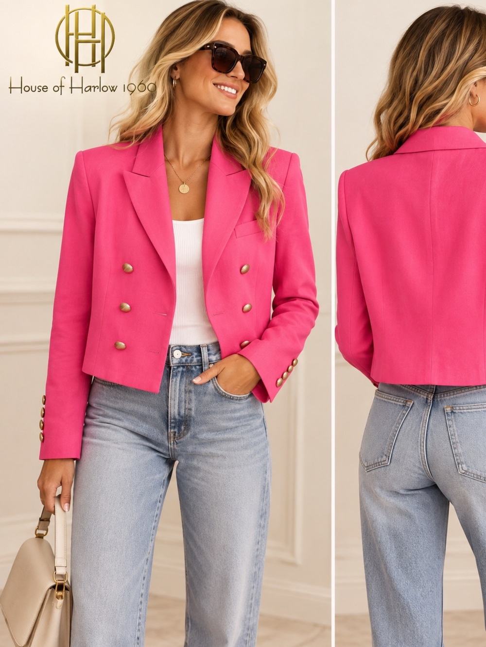 💗 House of Harlow 1960 Hot Pink Linen Blend Blazer